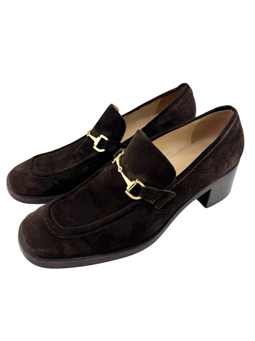 Gucci Horse-Bit Chocolate Brown Suede Heeled Loafer 40 C Tom Ford Y2K 90s Luxury - Picture 2 of 14